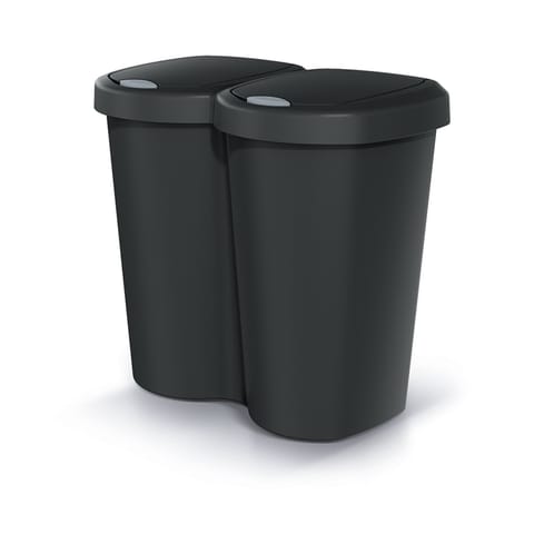⁨Kosz na śmieci Compacta B Duo, Czarny recykling, pojemność 40L, Jedna komora, Dwie pokrywki, Wersja przyścienna, NDBS40-S411⁩ w sklepie Wasserman.eu