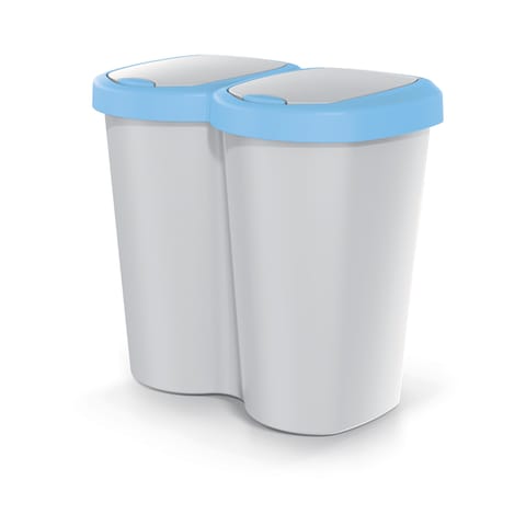 ⁨Kosz na śmieci Compacta B Duo, Niebieski/popielaty, pojemność 40L, Jedna komora, Dwie pokrywki, Wersja przyścienna, NDBS40-2717C⁩ w sklepie Wasserman.eu