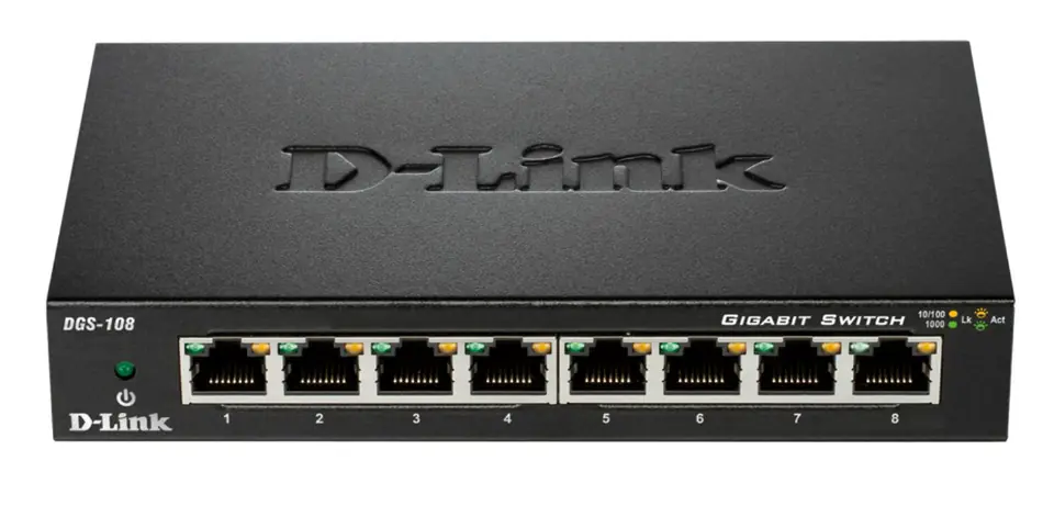 ⁨D-Link DGS-108 network switch Unmanaged L2 Gigabit Ethernet (10/100/1000) Black⁩ at Wasserman.eu