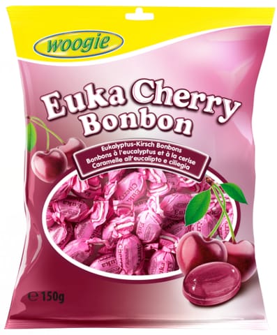 ⁨Woogie Euka Cherry Cukierki Eukaliptus Wiśnia 150 g⁩ w sklepie Wasserman.eu