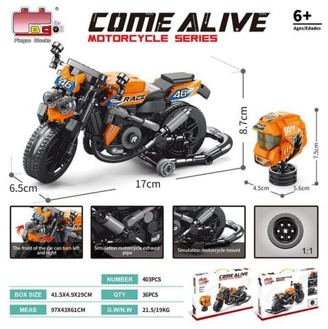 ⁨Zestaw Klocków Motocykl Pomarańczowy 403el.⁩ w sklepie Wasserman.eu