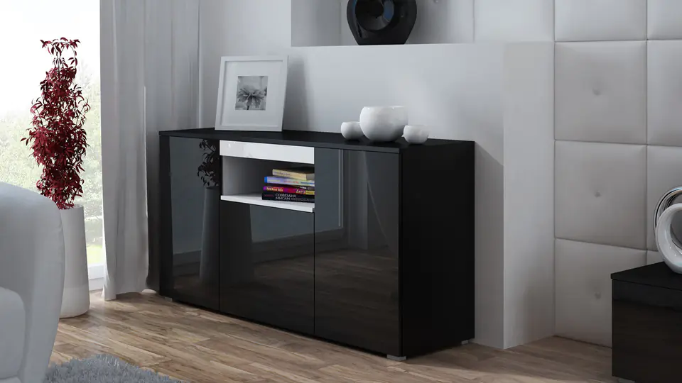 Komoda VIVA 150 czarny/ czarny połysk+ biały w sklepie Wasserman.eu