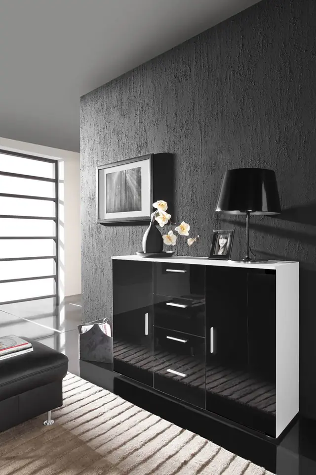 ⁨Cama living room sideboard UNI BLACK white/black gloss⁩ at Wasserman.eu