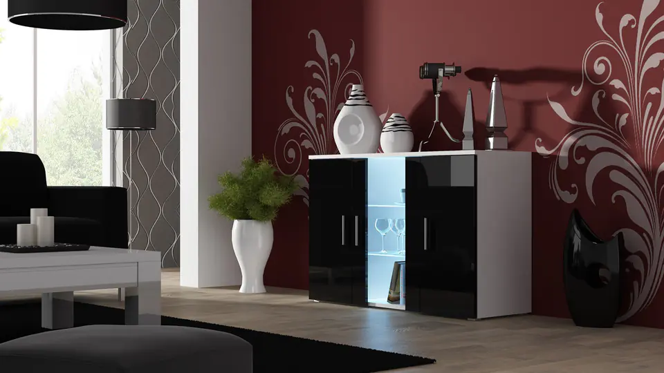 Komoda 120cm SOHO S7 biały/ czarny połysk w sklepie Wasserman.eu
