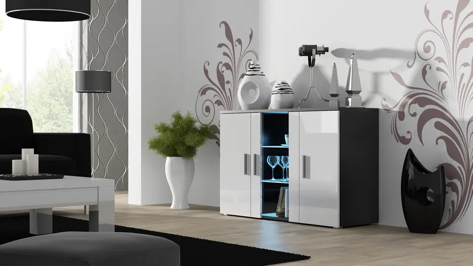 Komoda 120cm SOHO S7 czarny/ biały połysk w sklepie Wasserman.eu