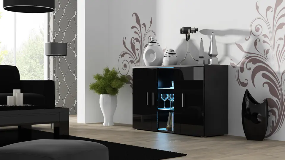 ⁨Cama sideboard 120 cm SOHO S7 black/black gloss⁩ at Wasserman.eu