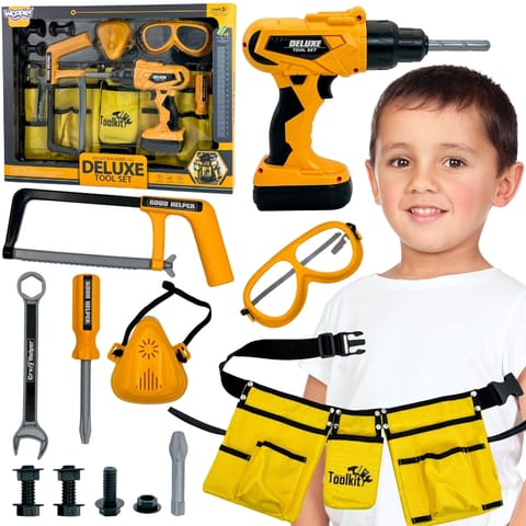 ⁨WOOPIE Zestaw Narzędzi Małego Majsterkowicza Gogle Wkrętarka Pas Na Narzędzia 16el.⁩ w sklepie Wasserman.eu