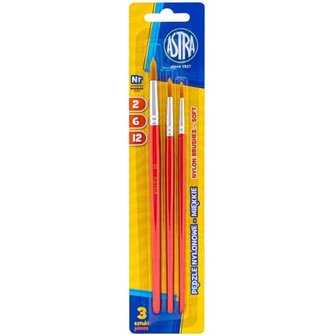 ⁨Pędzelki szkolne zestaw 3 sztuki rozmiar nr. 2,6,12 315023006 ASTRA⁩ w sklepie Wasserman.eu
