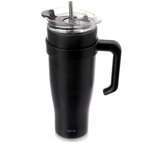 ⁨STALOWY KUBEK TERMICZNY TERMOS 1200ml Z RĄCZKĄ I SŁOMKĄ ORION 112284 CZARNY⁩ w sklepie Wasserman.eu
