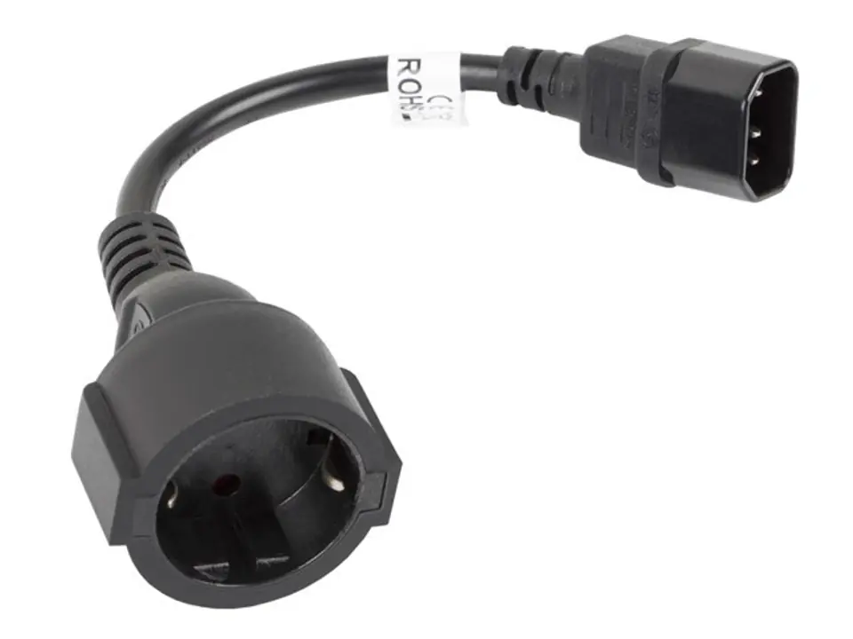 ⁨Extension power cable IEC 320 C14 - Schuko 20cm black⁩ at Wasserman.eu