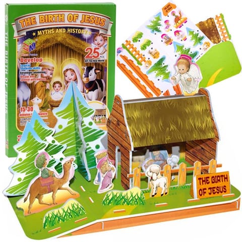 ⁨Puzzle 3D 25 elementów Stajenka Betlejem Szopka ZA2216⁩ w sklepie Wasserman.eu