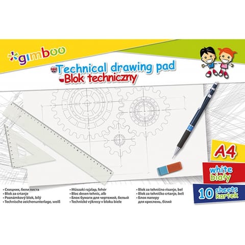 ⁨BLOK TECHNICZNY GIMBOO A4/10K BIAŁY⁩ w sklepie Wasserman.eu