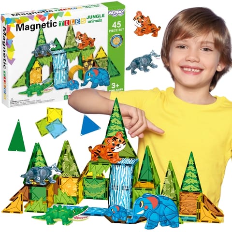 ⁨WOOPIE Klocki Magnetyczne Konstrukcyjne 3D Zestaw Edukacyjny Zwierzęta Dżungli 45el.⁩ w sklepie Wasserman.eu