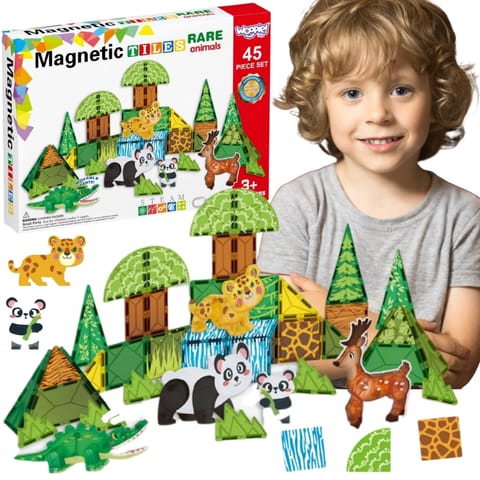 ⁨WOOPIE Klocki Magnetyczne Konstrukcyjne 3D Zestaw Edukacyjny Rzadkie Zwierzęta 45el.⁩ w sklepie Wasserman.eu