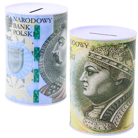 ⁨Skarbonka Metalowa Dla Dzieci Banknot 200 / 500 Złotych 15 x 10,5 cm⁩ w sklepie Wasserman.eu
