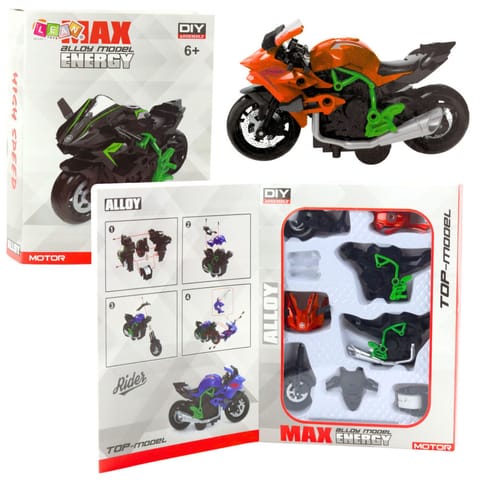 ⁨Motocykl Do Składania Skręcania Metal 1:14 DIY Pomarańczowo-Zielony⁩ w sklepie Wasserman.eu