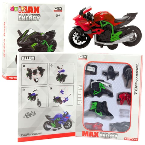 ⁨Motocykl Do Składania Skręcania Metal 1:14 DIY Zielono-Czerwony⁩ w sklepie Wasserman.eu