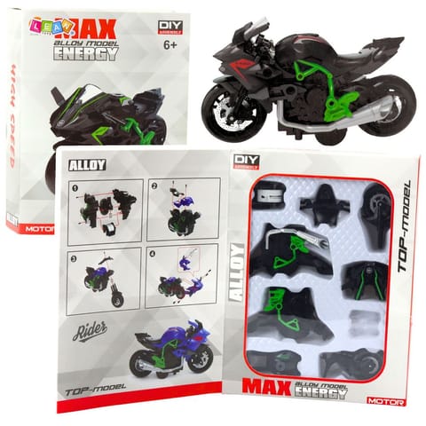 ⁨Motocykl Do Składania Skręcania Metal 1:14 DIY Zielono-Czarny⁩ w sklepie Wasserman.eu