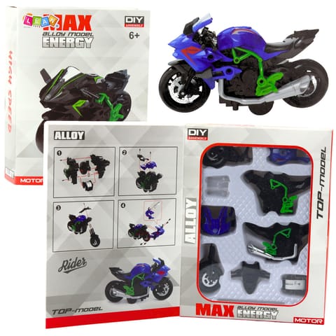 ⁨Motocykl Do Składania Skręcania Metal 1:14 DIY Zielono-Niebieski⁩ w sklepie Wasserman.eu