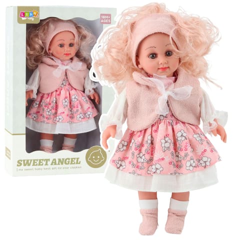 ⁨Lalka Sweet Angel W Różowej Sukience W Kwiatki Bezrękawnik Opaska 36cm⁩ w sklepie Wasserman.eu