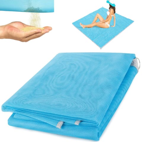 ⁨Mata koc plażowy z siatki przepuszczający piasek sand free 200 x 200 cm - niebieski⁩ w sklepie Wasserman.eu