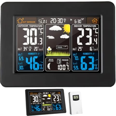 ⁨Stacja pogody bezprzewodowa termometr higrometr barometr data alarm LCD⁩ w sklepie Wasserman.eu