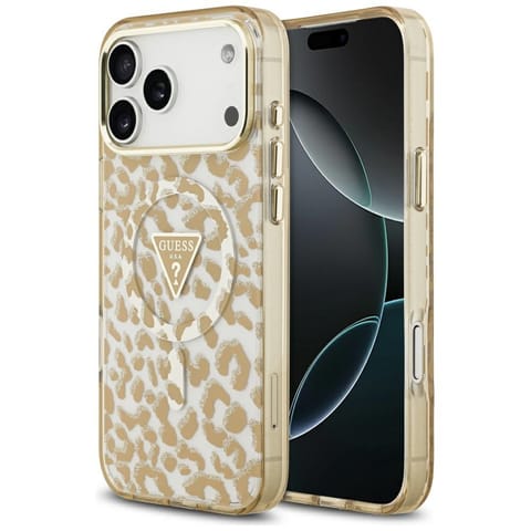 ⁨Etui Guess Leopard Glitter MagSafe do iPhone 17 Pro Max brązowy⁩ w sklepie Wasserman.eu