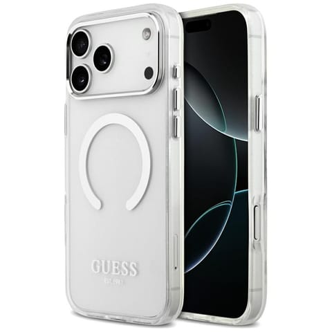 ⁨Etui Guess Metal Outline MagSafe doiPhone 17 Pro Max srebrny⁩ w sklepie Wasserman.eu