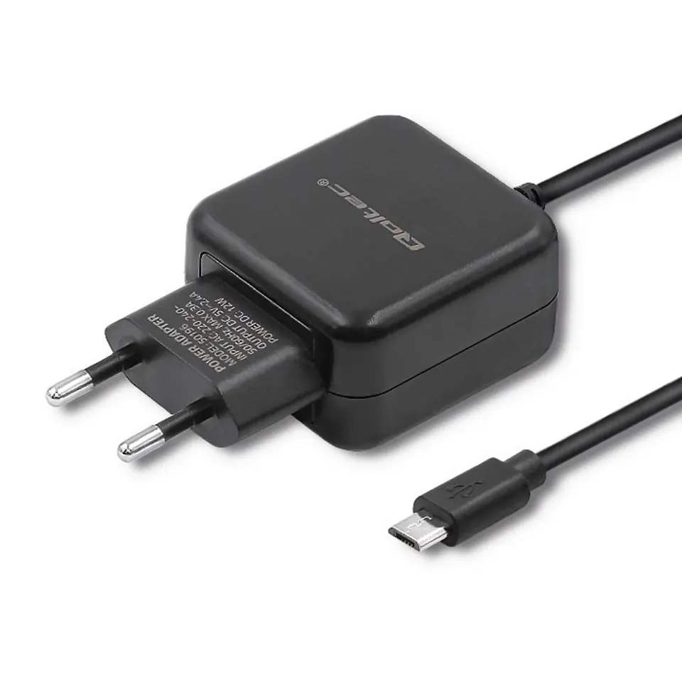 ⁨QOLTEC WALL CHARGER MICRO USB, 5V, 2.4A, 12W, BLACK⁩ at Wasserman.eu