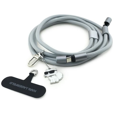⁨Uniwersalna smycz kabel Karl Lagerfeld   CBDY Choupette Charm USB-C/USB-C szary⁩ w sklepie Wasserman.eu