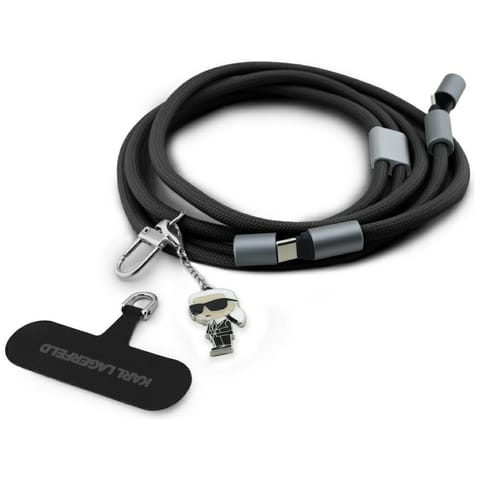 ⁨Uniwersalna smycz kabel Karl Lagerfeld   CBDY Ikonik Charm USB-C/USB-C czarny⁩ w sklepie Wasserman.eu