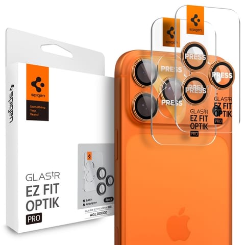 ⁨Spigen Optik Pro GLAS.TR EZ Fit Camera Protector 2-Pack - Szkło ochronne na obiektyw do iPhone 16 Pro / 16 Pro Max / 17 Pro / 17 Pro Max (2 szt) (Orange)⁩ w sklepie Wasserman.eu