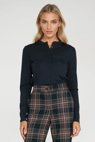 ⁨Bluzka polo ze stójką - granat - B195 (kolor granat, rozmiar 42)⁩ w sklepie Wasserman.eu