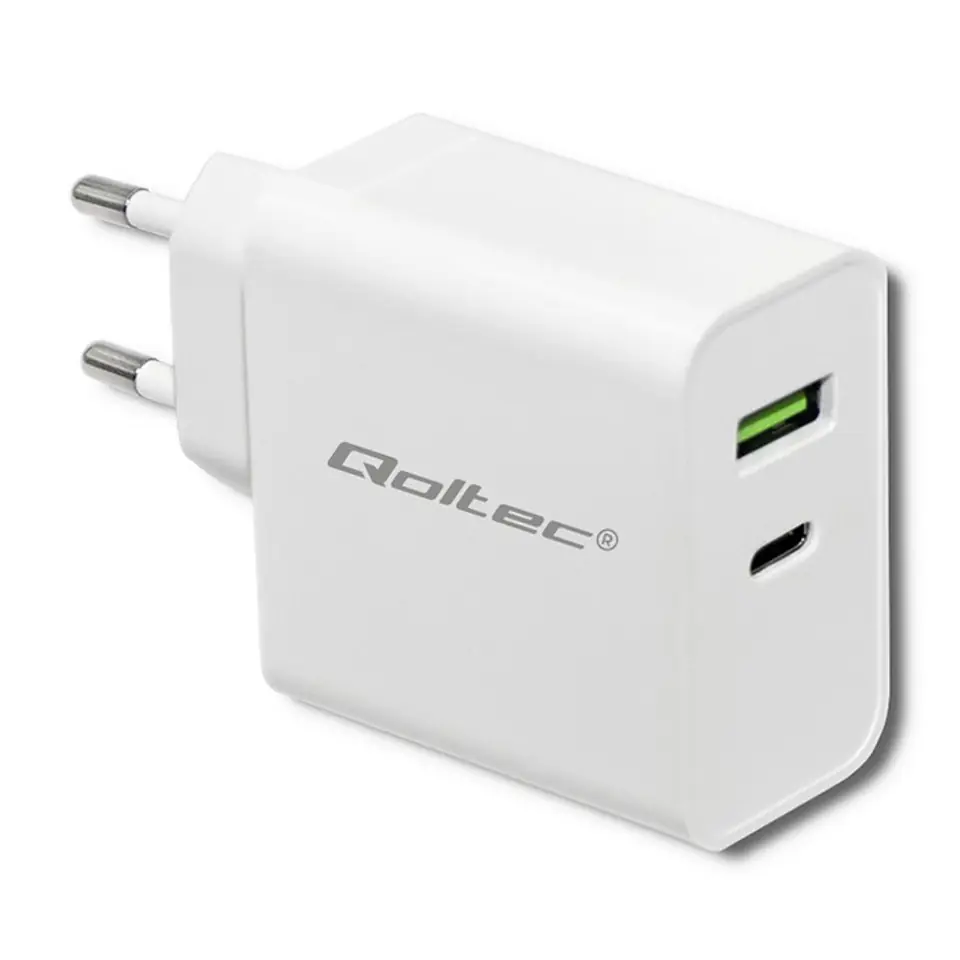 ⁨Qoltec 51718 Charger | 45W | 5-20V | 2.4-3A | USB type C PD | USB | White⁩ at Wasserman.eu