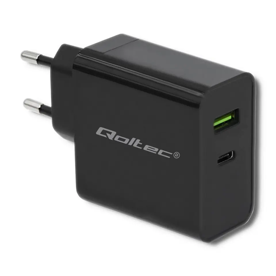 ⁨Qoltec 51717 Charger | 45W | 5-20V | 2.25-3A | USB type C PD | USB | Black⁩ at Wasserman.eu