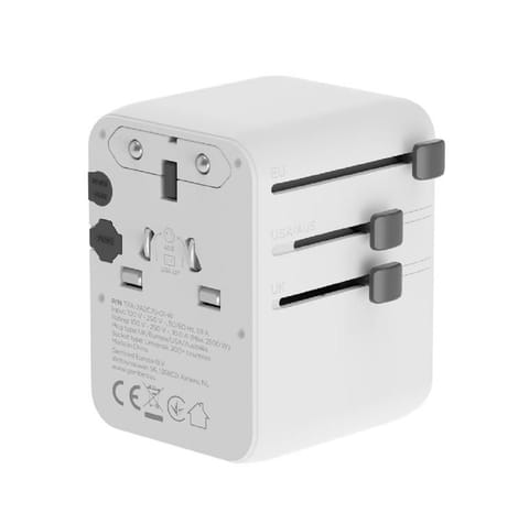 ⁨Uniwersalny adapter zasilania Gembird TPA-2A3C70-01-W z ładowarką 3x USB-C, 2x USB-A, 70W, GaN, biały⁩ w sklepie Wasserman.eu