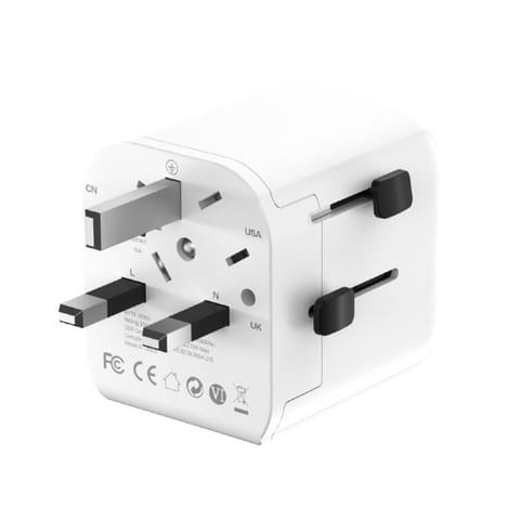 ⁨Adapter zasilania Gembird gniazdo EU - wtyk World z ładowarką 2x USB-A, 12W, GaN, biały⁩ w sklepie Wasserman.eu