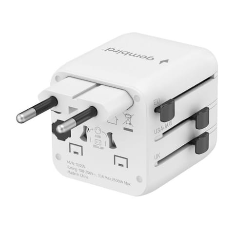 ⁨Uniwersalny adapter zasilania Gembird TPA-INT-01-W wtyk US,UK,EU,AU - gniazdo uniwersalne⁩ w sklepie Wasserman.eu
