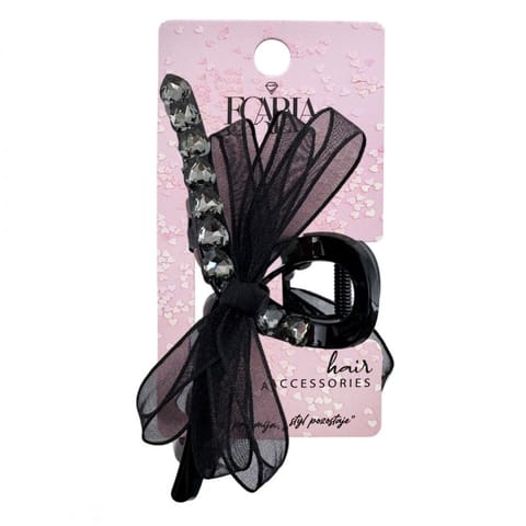 ⁨Spinka klamra do włosów z serduszkami i kokardą XL 11x5 cm czarna SP343CZ⁩ w sklepie Wasserman.eu