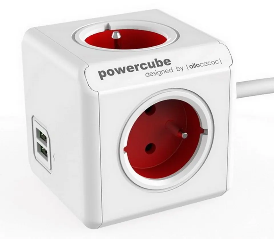 ⁨Przedłużacz allocacoc PowerCube Extended USB 2402RD/FREUPC (1,5m; kolor czerwony)⁩ w sklepie Wasserman.eu