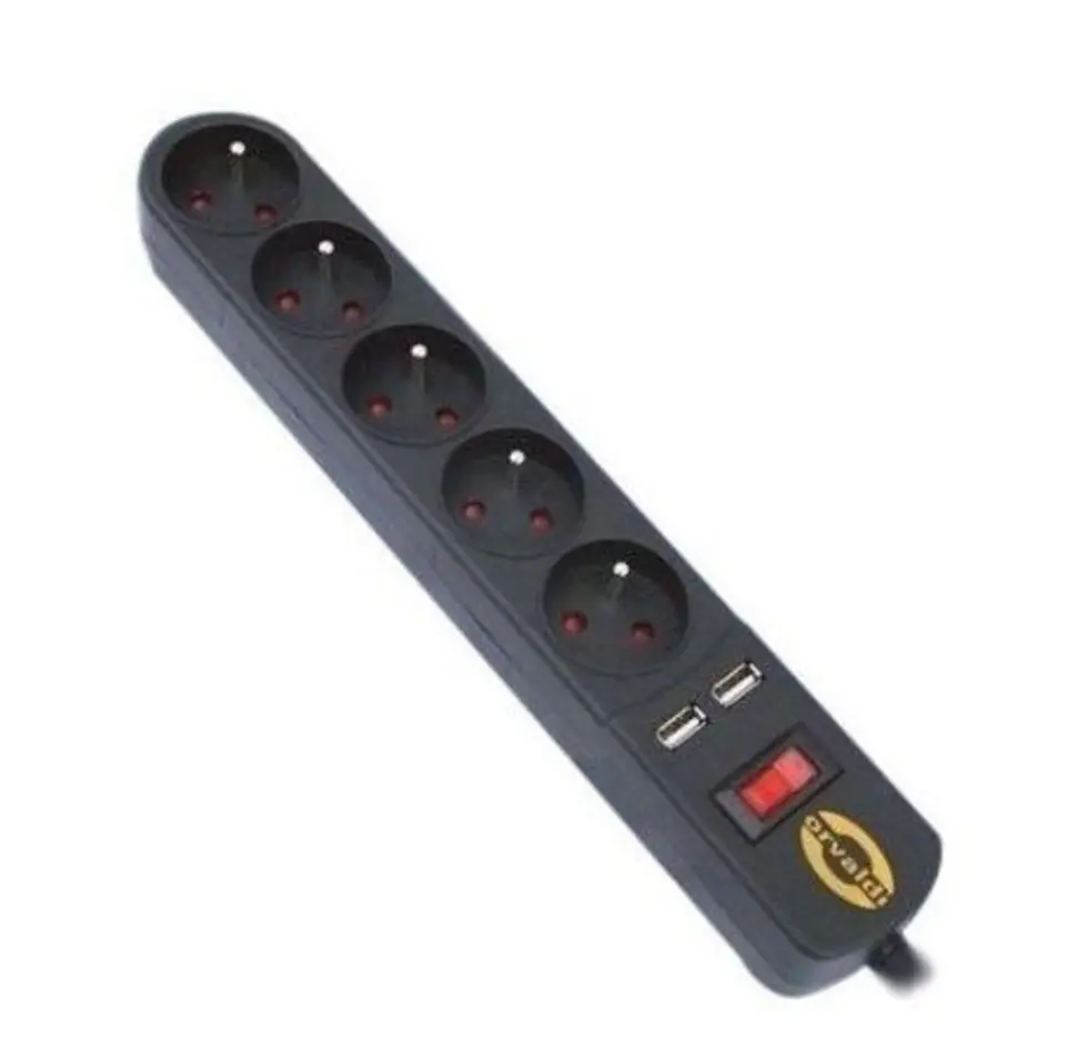 ⁨Surge protector power strip ORVALDI ORV-5 1,5m with USB charger⁩ at Wasserman.eu