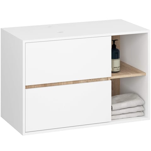 ⁨SZAFKA ŁAZIENKOWA POD UMYWALKĘ Z OTWORAMI VAMI W90 UM 2SZ 2P BIAŁA / DĄB SONOMA⁩ w sklepie Wasserman.eu