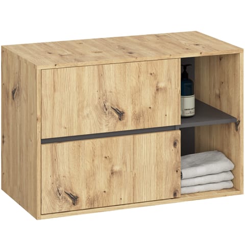 ⁨SZAFKA ŁAZIENKOWA POD UMYWALKĘ Z OTWORAMI VAMI W90 UM 2SZ 2P DĄB ARTISAN / GRAFIT SZARY⁩ w sklepie Wasserman.eu