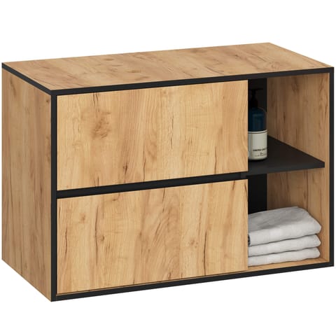 ⁨SZAFKA ŁAZIENKOWA POD UMYWALKĘ Z OTWORAMI VAMI W90 UM 2SZ 2P DĄB CRAFT / CZARNY⁩ w sklepie Wasserman.eu