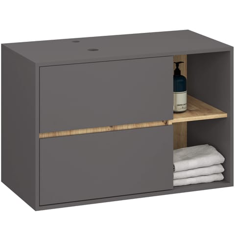 ⁨SZAFKA ŁAZIENKOWA POD UMYWALKĘ Z OTWORAMI VAMI W90 UM 2SZ 2P GRAFIT SZARY / DĄB ARTISAN⁩ w sklepie Wasserman.eu