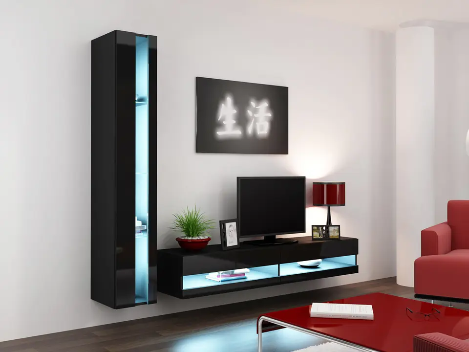 ⁨Cama Living room cabinet set VIGO NEW 8 black/black gloss⁩ at Wasserman.eu