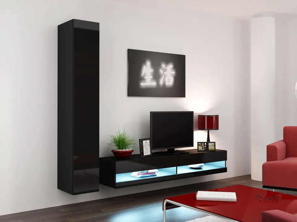 ⁨Cama Living room cabinet set VIGO NEW 9 black/black gloss⁩ at Wasserman.eu