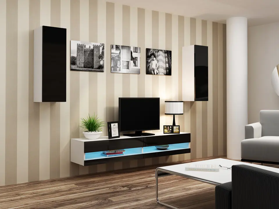 ⁨Cama Living room cabinet set VIGO NEW 10 white/black gloss⁩ at Wasserman.eu