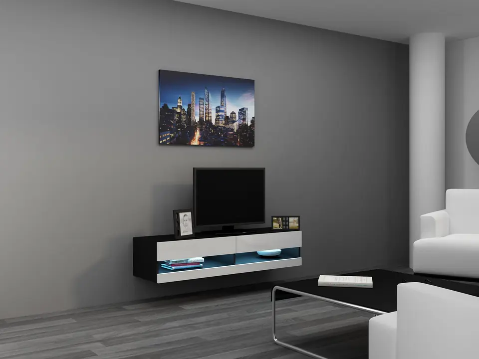 ⁨Cama TV stand VIGO NEW 30/140/40 black/white gloss⁩ at Wasserman.eu