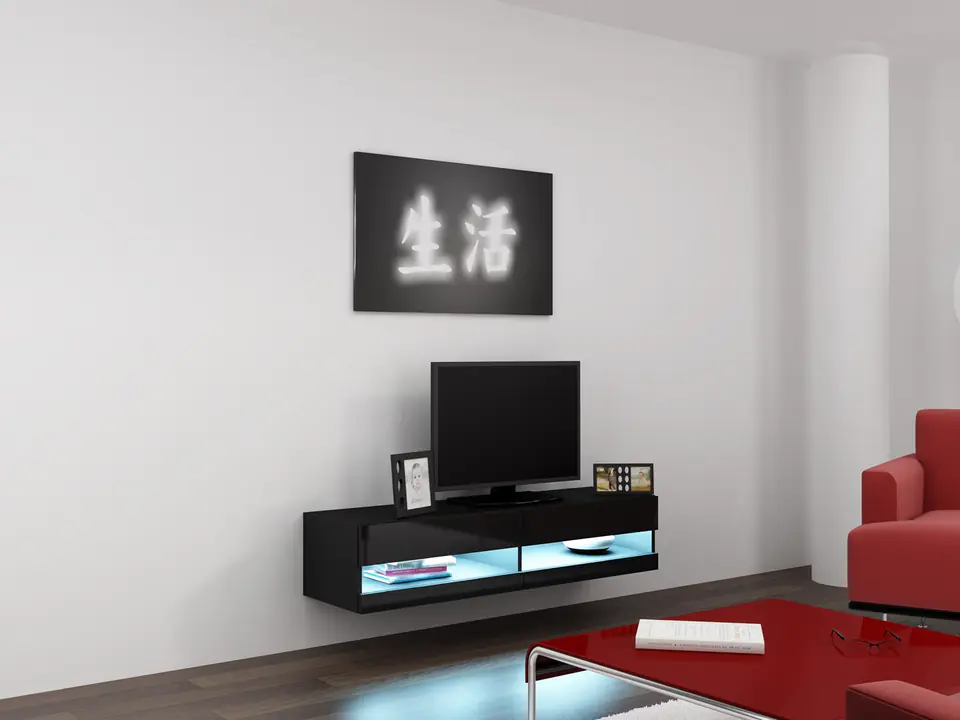 ⁨Cama TV stand VIGO NEW 30/140/40 black/black gloss⁩ at Wasserman.eu